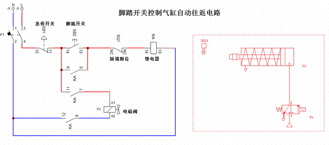 利用脚踏开关作为按钮启动自锁中间继电器驱动电磁阀